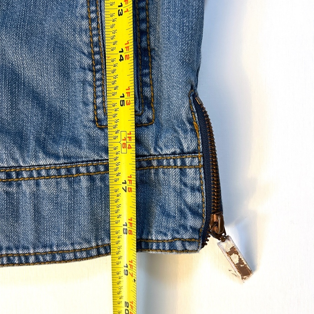 Workers for Freedom Cropped Denim Moto Jacket Y2K Indie Sleaze Size 4 - Picture 6 of 10